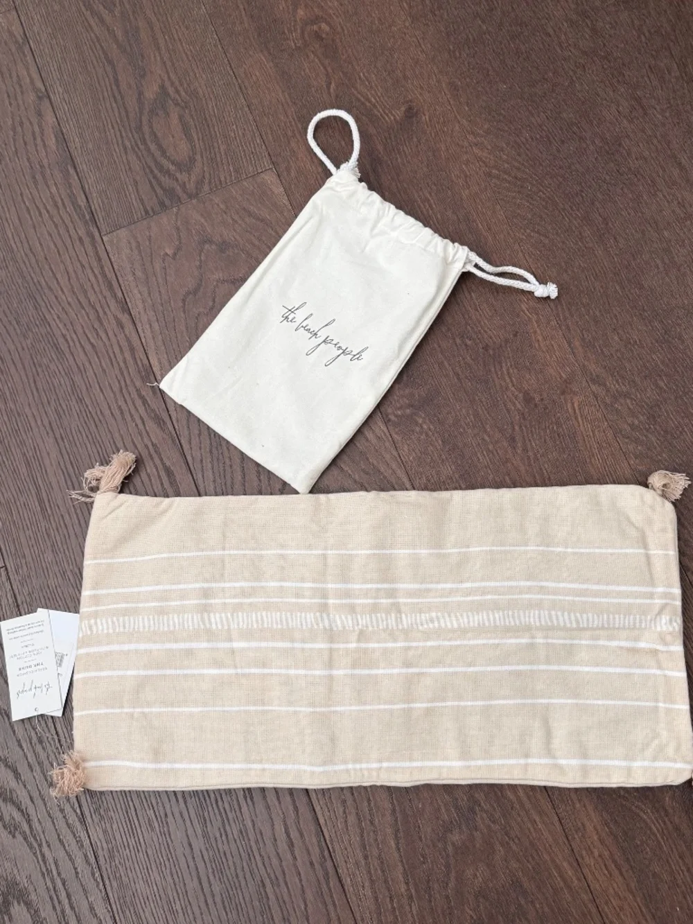NWT The Beach People Inflatable Pillow & Drawstring Carry Bag Beige Stripe